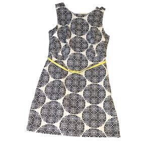 NWT The Limited White Blue Geometric Belt Sleeveless Dress Textured Lined Sz 16‎